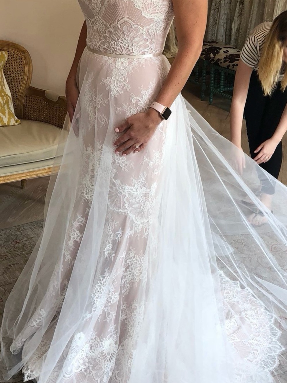 Sheer Lace Overlay Wedding Skirt - White